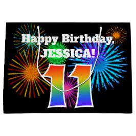 Sacola Para Presentes Grande Fireworks divertido + Rainbow Pattern "11" Anivers