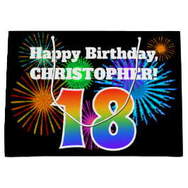Sacola Para Presentes Grande Fireworks divertido + Rainbow Pattern "18" Anivers