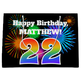 Sacola Para Presentes Grande Fireworks divertido + Rainbow Pattern "22" Anivers