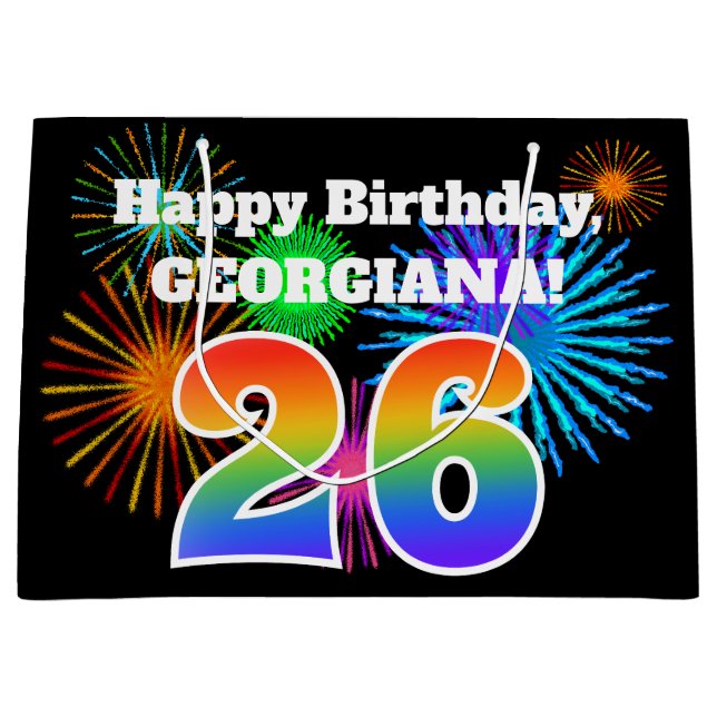 Sacola Para Presentes Grande Fireworks divertido + Rainbow Pattern "26" Anivers (Frente)
