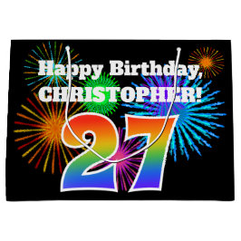 Sacola Para Presentes Grande Fireworks divertido + Rainbow Pattern "27" Anivers