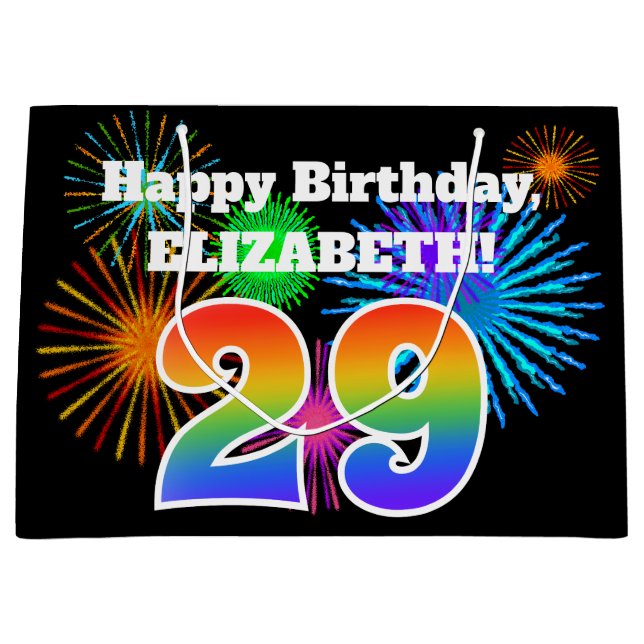 Sacola Para Presentes Grande Fireworks divertido + Rainbow Pattern "29" Anivers (Frente)