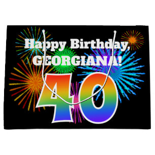 Sacola Para Presentes Grande Fireworks divertido + Rainbow Pattern "40" Anivers