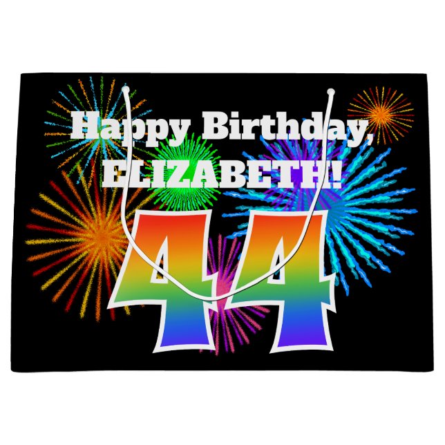 Sacola Para Presentes Grande Fireworks divertido + Rainbow Pattern "44" Anivers (Frente)