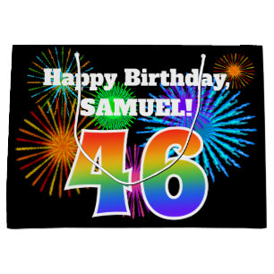 Sacola Para Presentes Grande Fireworks divertido + Rainbow Pattern "46" Anivers