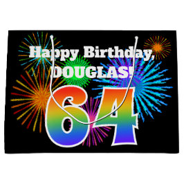 Sacola Para Presentes Grande Fireworks divertido + Rainbow Pattern "64" Anivers