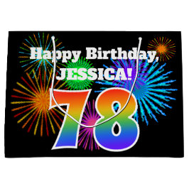 Sacola Para Presentes Grande Fireworks divertido + Rainbow Pattern "78" Anivers