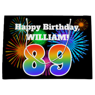 Sacola Para Presentes Grande Fireworks divertido + Rainbow Pattern "89" Anivers