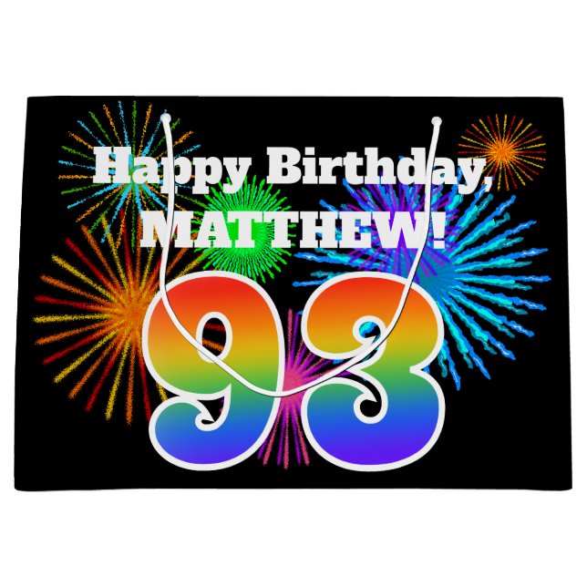 Sacola Para Presentes Grande Fireworks divertido + Rainbow Pattern "93" Anivers (Frente)