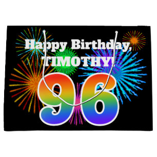 Sacola Para Presentes Grande Fireworks divertido + Rainbow Pattern "96" Anivers