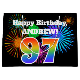 Sacola Para Presentes Grande Fireworks divertido + Rainbow Pattern "97" Anivers