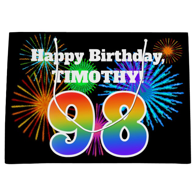 Sacola Para Presentes Grande Fireworks divertido + Rainbow Pattern "98" Anivers (Frente)