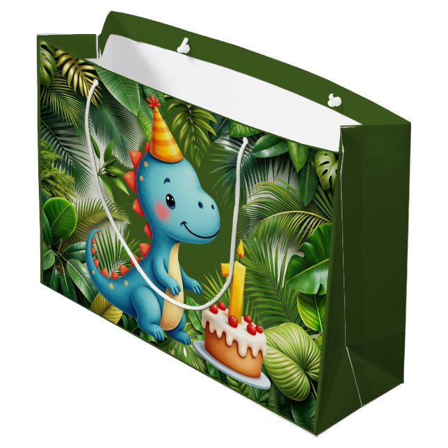 Sacola Para Presentes Grande First Birthday Dino  (Verso inclinado)