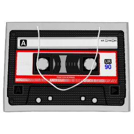 SACOLA PARA PRESENTES GRANDE FITA DE CASSETE DE MÚSICA DE ÁUDIO GRÁFICO 