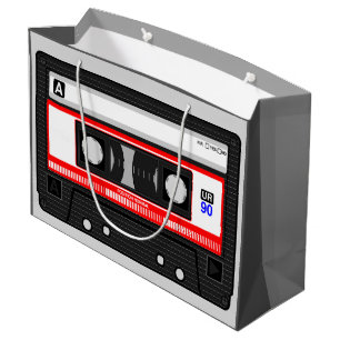 SACOLA PARA PRESENTES GRANDE FITA DE CASSETE DE MÚSICA DE ÁUDIO GRÁFICO 