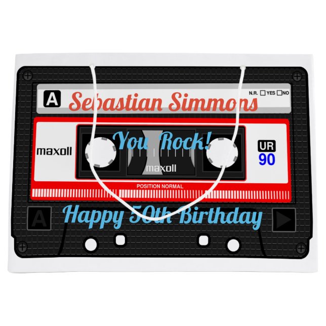 Sacola Para Presentes Grande Fita de cassete personalizada ou mixtape em qualqu (Frente)