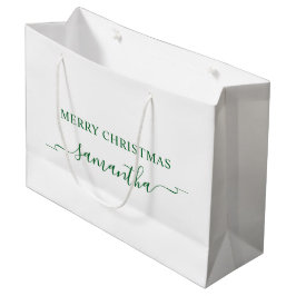 Sacola Para Presentes Grande Fita de Natal Verde Floresta com Nome em Swash
