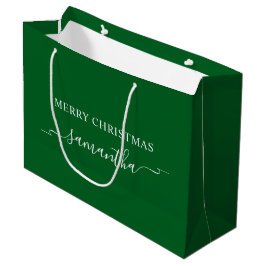 Sacola Para Presentes Grande Fita de Natal Verde Floresta e Branco Nome