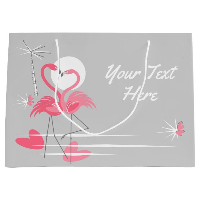 Sacola Para Presentes Grande Flamingo Love Texto de presente grande (Frente)