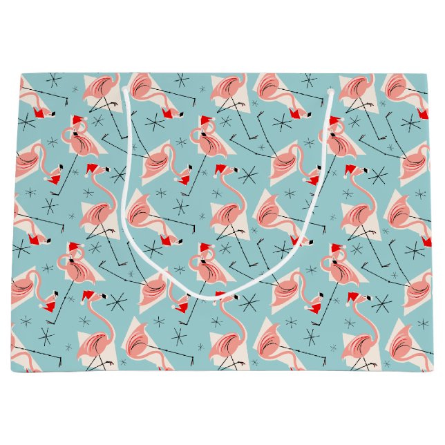 Sacola Para Presentes Grande Flamingo Santas Blue Multi-large vale (Frente)