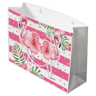 Sacola Para Presentes Grande Flamingos cor-de-rosa moderno Floral Grande Presen