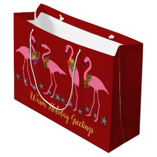 Sacola Para Presentes Grande Flamingos Quentes de Natal - Grande Saco de Presen