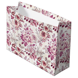 Sacola Para Presentes Grande fleurs roses et rouge foncé