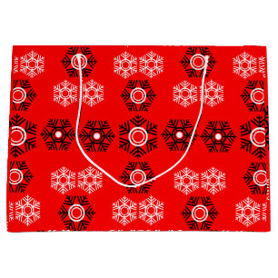 Sacola Para Presentes Grande floco de neve branco e vermelho de Natal de luxo