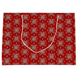 Sacola Para Presentes Grande Floco de neve do Red Nordic Folk Natal