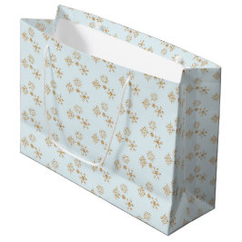 Sacola Para Presentes Grande Floco de neve Dourado no padrão de Natal Azul e Fr