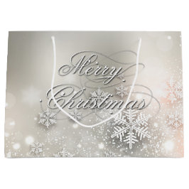 Sacola Para Presentes Grande Floco de Neve Elegante de Natal