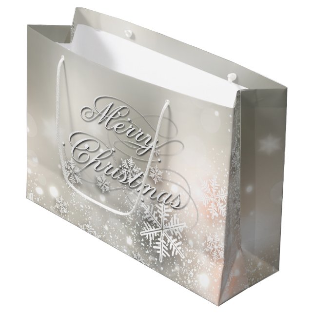 Sacola Para Presentes Grande Floco de Neve Elegante de Natal (Frente inclinada)