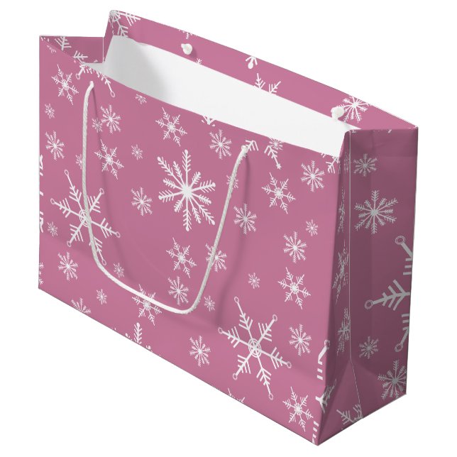Sacola Para Presentes Grande Floco de Neve Natal A Rosa (Frente inclinada)