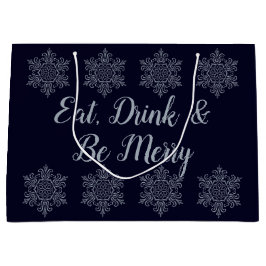 Sacola Para Presentes Grande Floco de neve ornamentado Silver