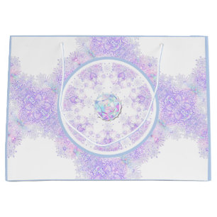 Sacola Para Presentes Grande floco de neve roxo leve e coração brilhando