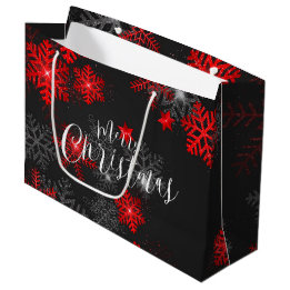 Sacola Para Presentes Grande Floco de neve vermelho preto Floco de neve Feliz N