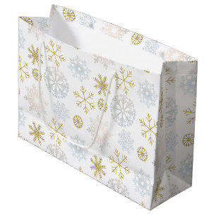 Sacola Para Presentes Grande Floco de neve Wonderland de inverno em azul gelado