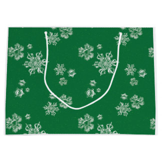 Sacola Para Presentes Grande Flocos de Floco de Neve Feitos à Mão - Verde Claro