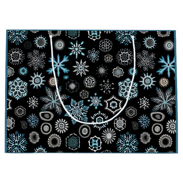 Sacola Para Presentes Grande Flocos de neve azuis de Natal (Frente)