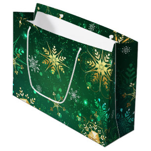 Sacola Para Presentes Grande Flocos de neve do Ouro Xmas em segundo plano