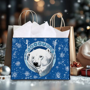 Sacola Para Presentes Grande Flocos de neve do Urso Polar