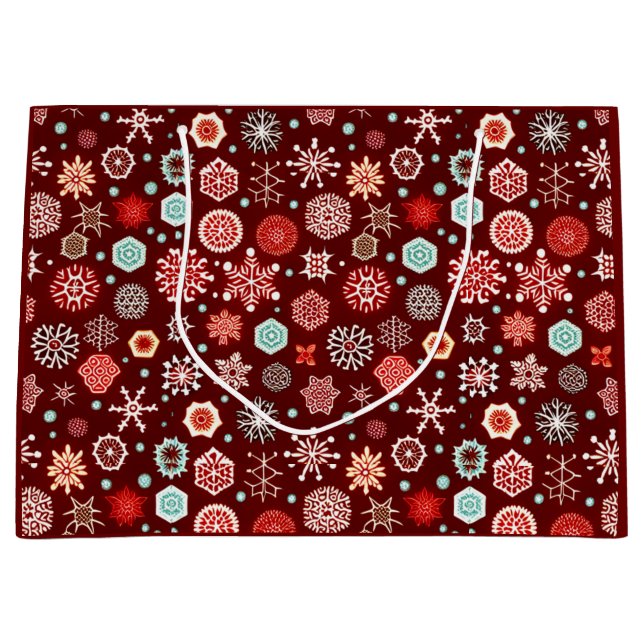 Sacola Para Presentes Grande Flocos de neve na Borgonha (Frente)