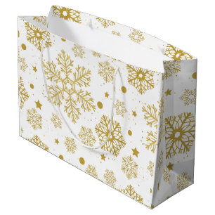 Sacola Para Presentes Grande Flocos de neve ouro