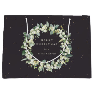 Sacola Para Presentes Grande Flocos de Neve Pretos + Eucalipto de Natal/Festas