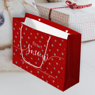 Sacola Para Presentes Grande Flocos de neve vermelhos elegantes e pontos person