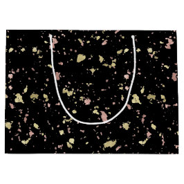 Sacola Para Presentes Grande Flocos Dourados e Rosa Dourados Pretos