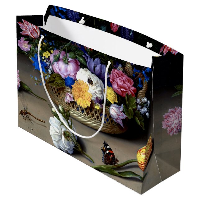 Sacola Para Presentes Grande Flor Ainda Life Bosschaert Pintura Holandesa (Verso inclinado)