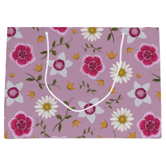 Sacola Para Presentes Grande Flor Branca Moderna e Rosa Botânica