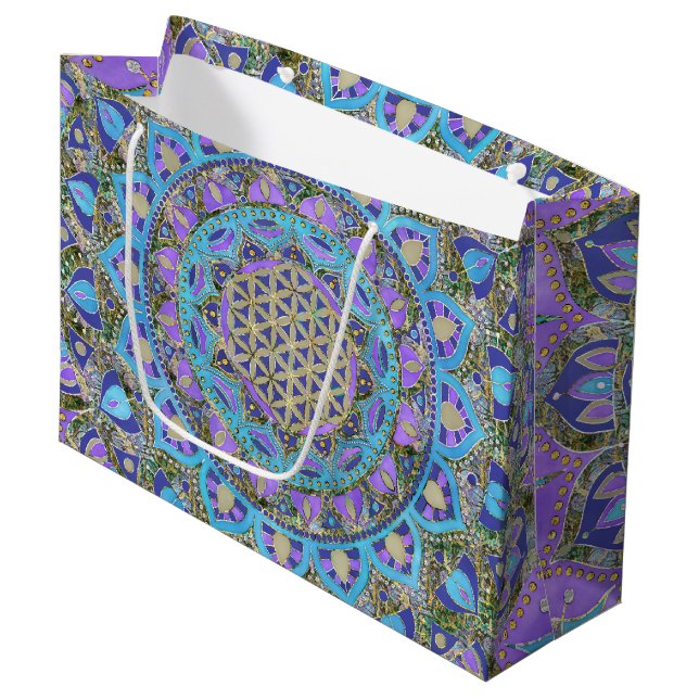 Sacola Para Presentes Grande Flor Da Vida - Estilo De Mandala Índia 2 (Frente inclinada)