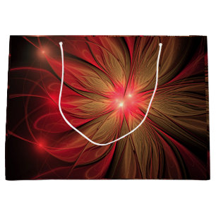 Sacola Para Presentes Grande Flor fractal de fanfarrão vermelho